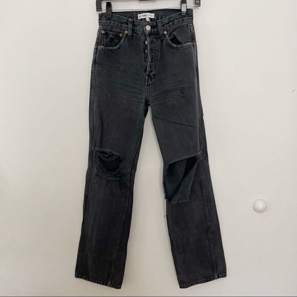 RE/DONE Originals High Rise Loose in Washed Black With Rips - Picture 4 of 14